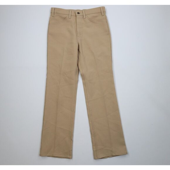 Vtg 70s Levis Mens 32x32 Distressed Knit Flared Wide Leg Chino Pants Wheat USA